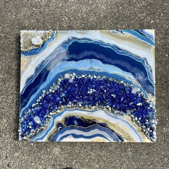 Geode Abstract Resin Art Piece | 24" x 20" Wood Panel | Broken Moroccan Geode - Picture 2 of 11